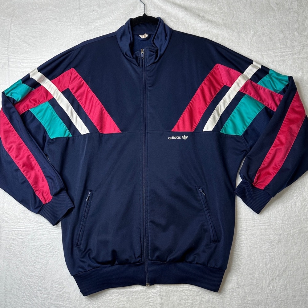 AdidasTrack Jacket Men's XL Navy Blue Colorblock Vintage 80s Full Zip 0745